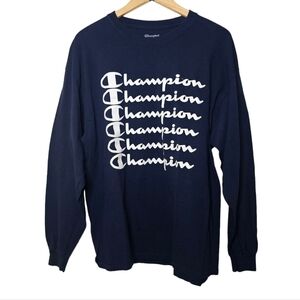 Champion Navy Multi Text Graphic Tee Size 1XL